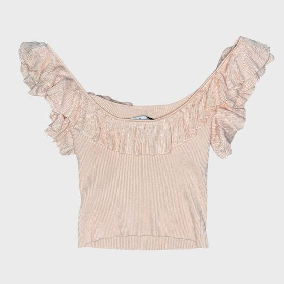 Lulus Medium Blush Pink Ruffled Ribbed Tank Top Scoop Neck Romantic Cottagecore - Picture 5 of 6